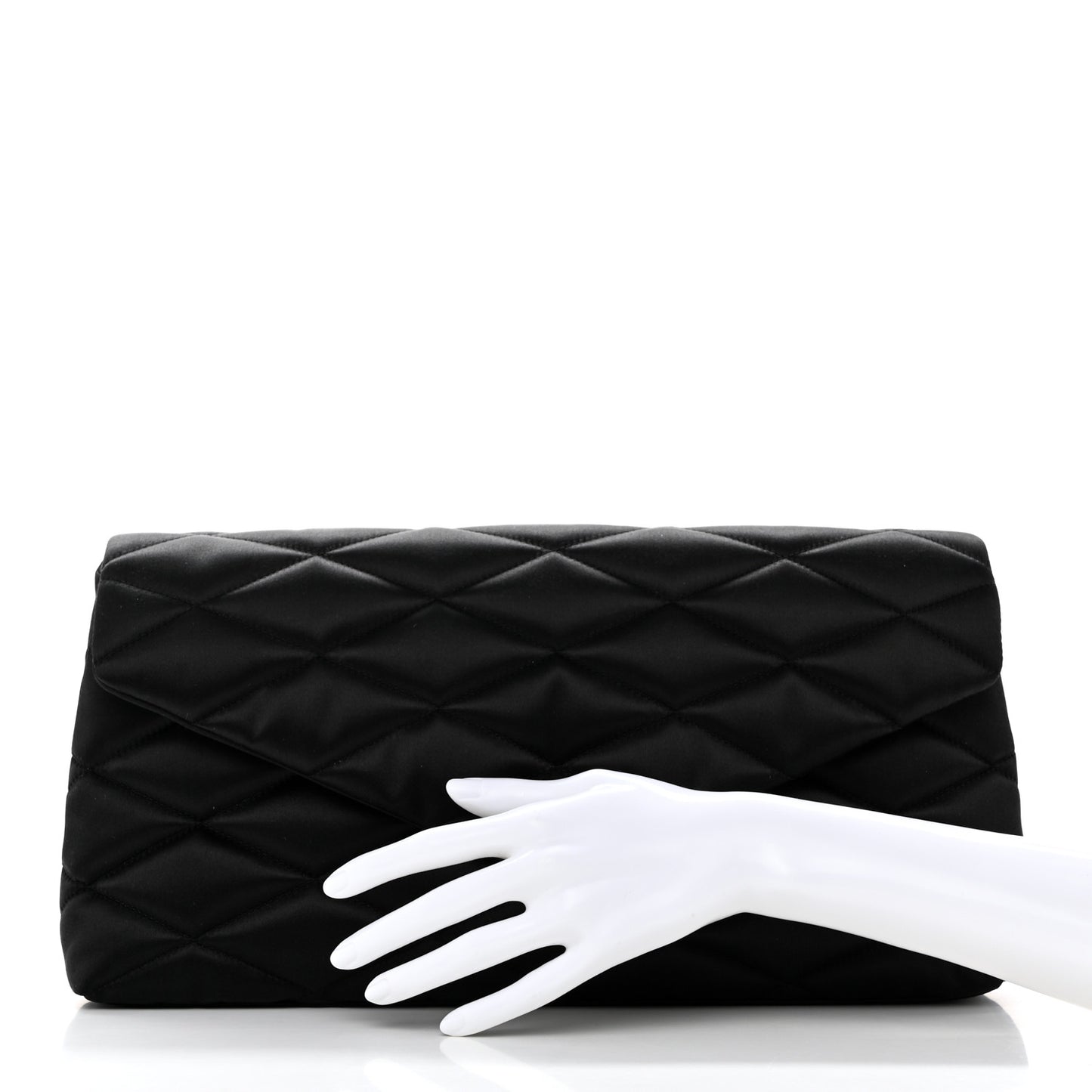 Satin Quilted Sade Puffer Envelope Clutch Black