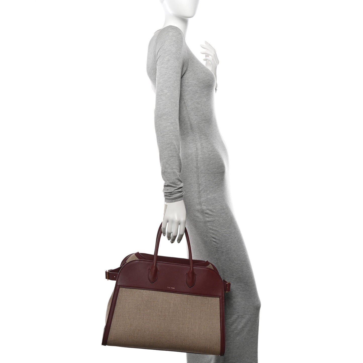 Canvas Polished Saddle Calfskin Soft Margaux 15 Naturel Burgundy