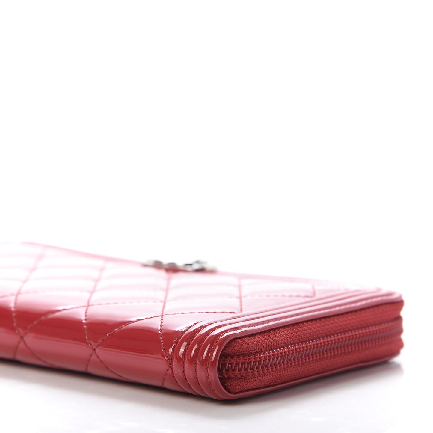 Patent Quilted Boy Zip Around Wallet Red