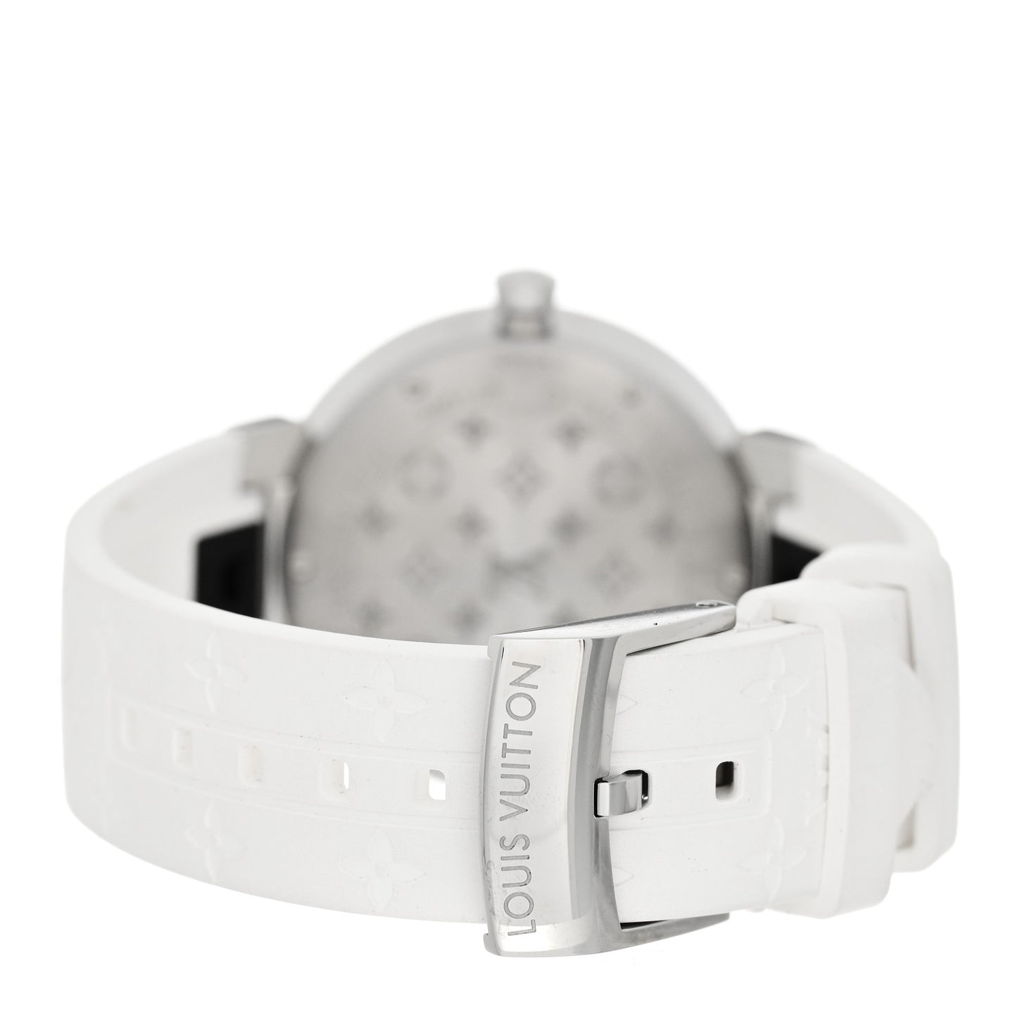 Stainless Steel Rubber Diamond 33mm Tambour Slim Quartz Watch White
