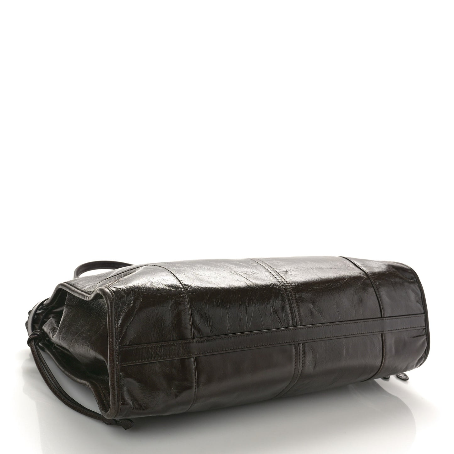 Shiny Nappa Large Shoulder Bag Dark Brown