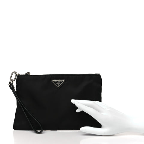 Re-Nylon Saffiano Pouch Wristlet Black