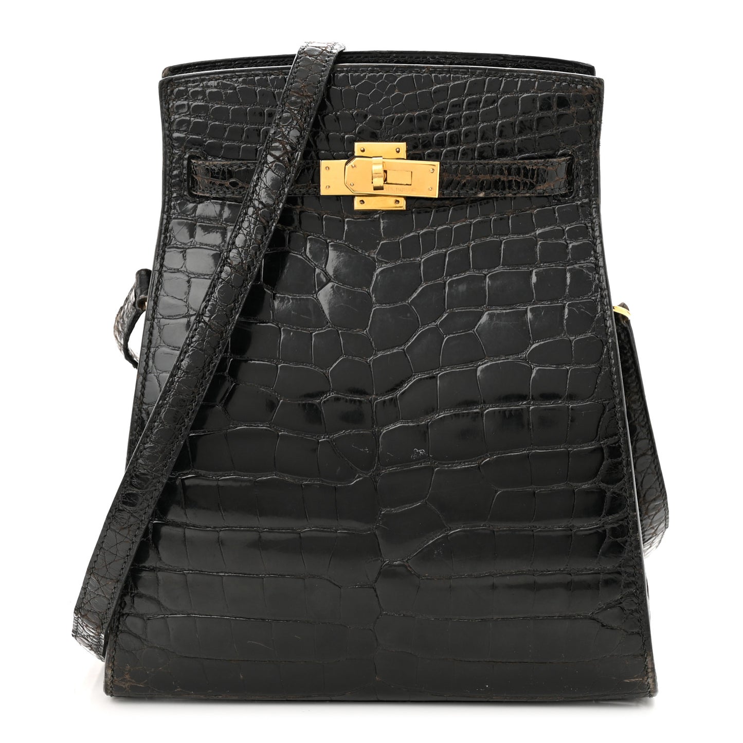 Shiny Alligator Kelly Sport PM Bag Black