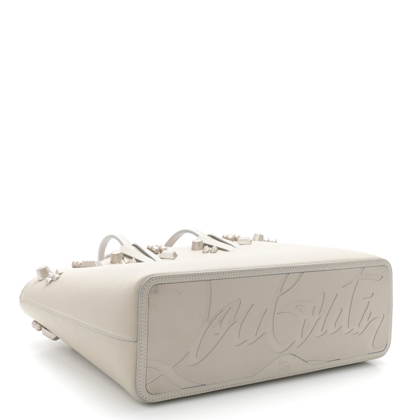 Calfskin Spikes Small East West Cabata Tote Light Grey