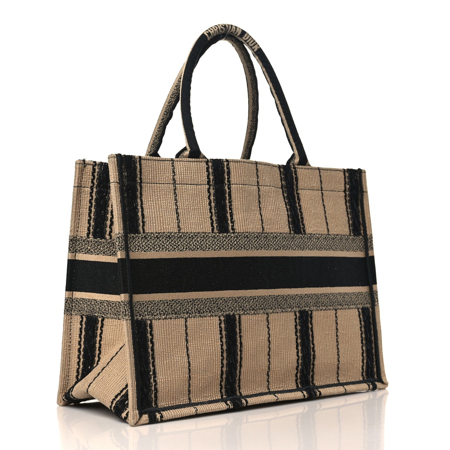 Canvas Embroidered Medium Bayadere Book Tote Black Beige