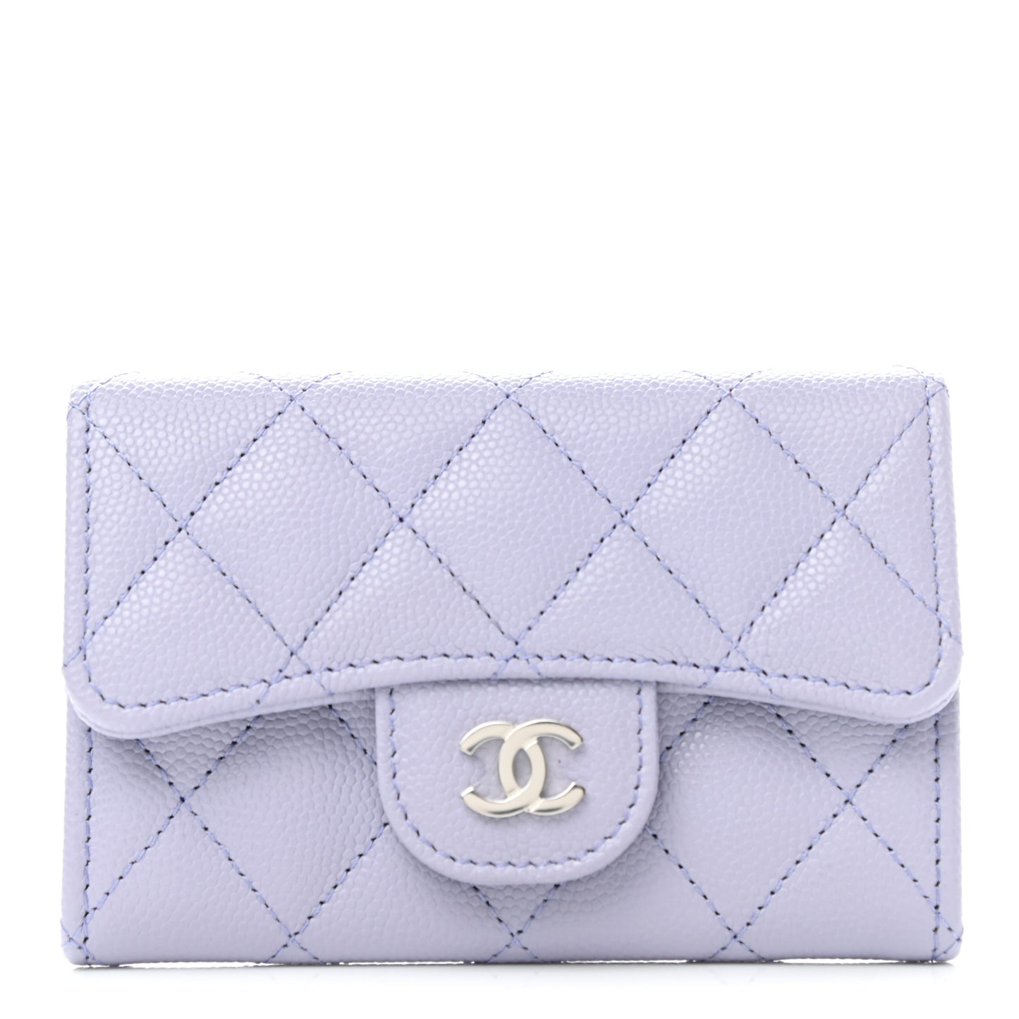 Caviar Quilted Flap Card Holder Wallet Light Purple