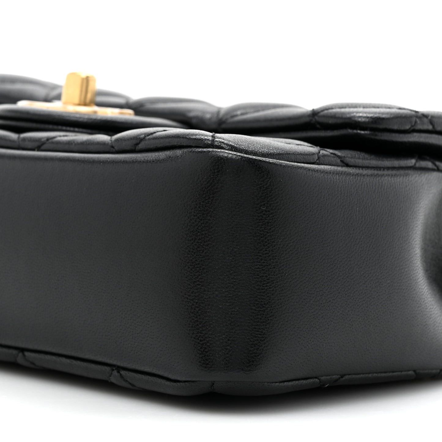 Shiny Lambskin Quilted Pearl Twist Mini Square Flap Black