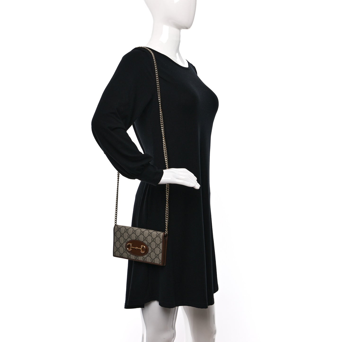 GG Supreme Monogram Azalea Calfskin Horsebit 1955 Wallet On Chain Beige Ebony Brown Sugar