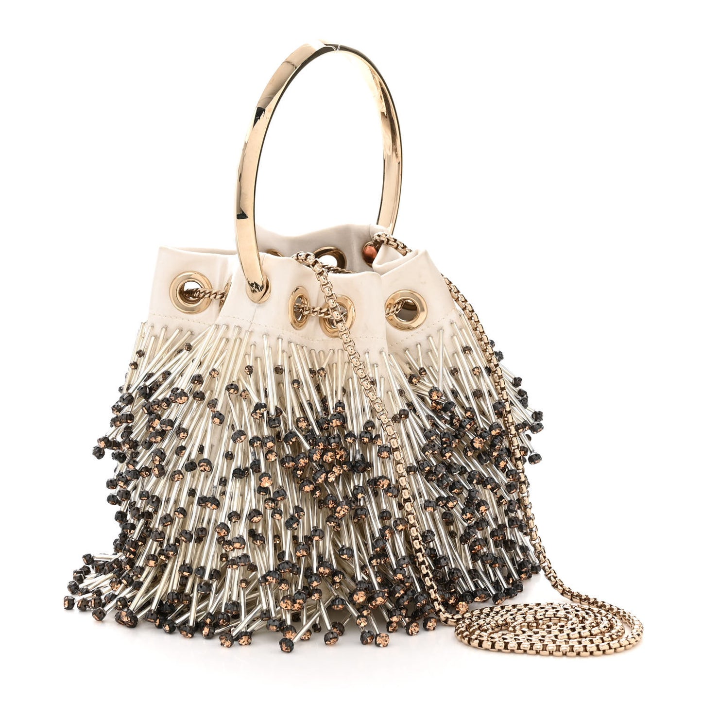 Satin Beaded Crystal Embellished Mini Bon Bon Bag White Multicolor