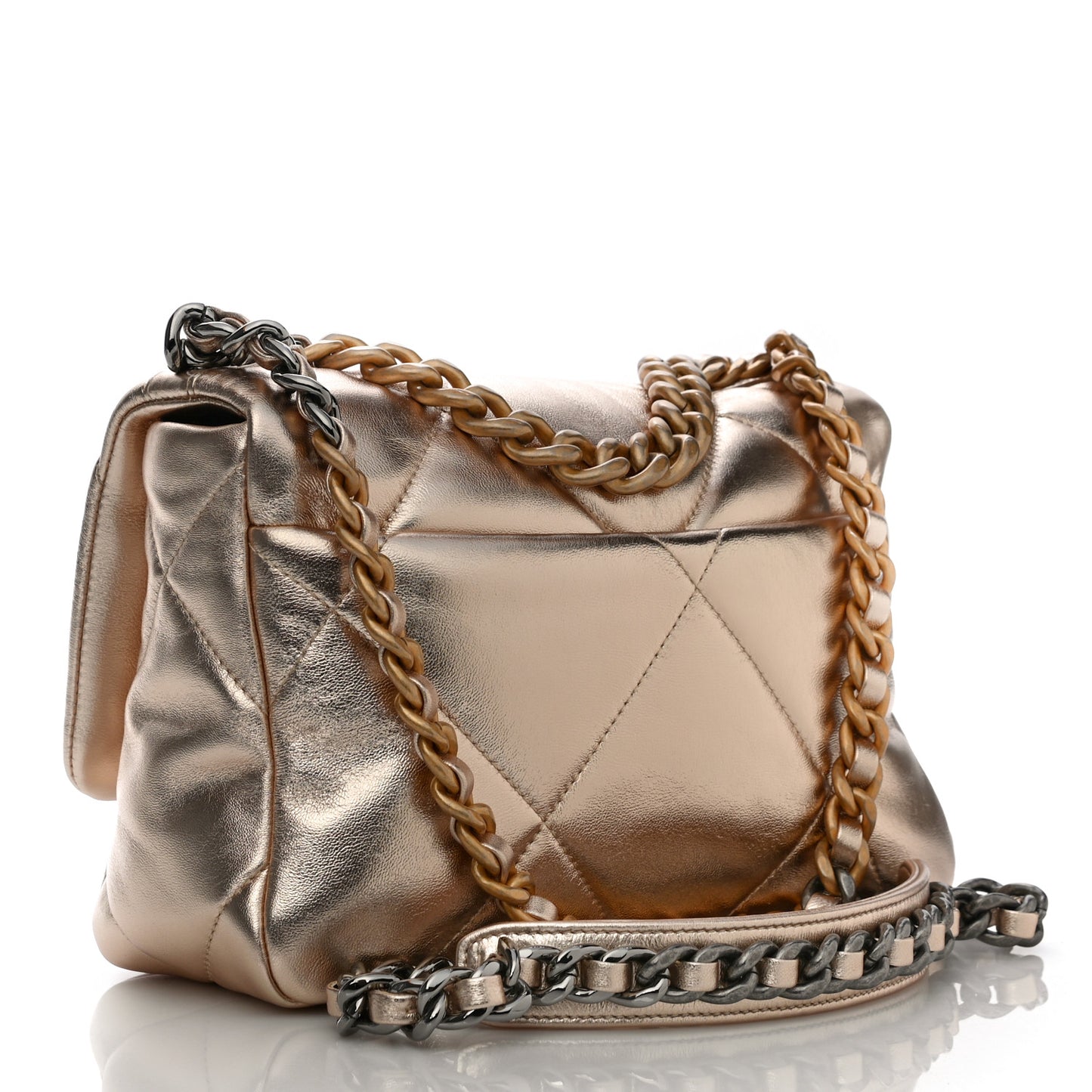 Metallic Lambskin Quilted Medium Chanel 19 Flap Gold