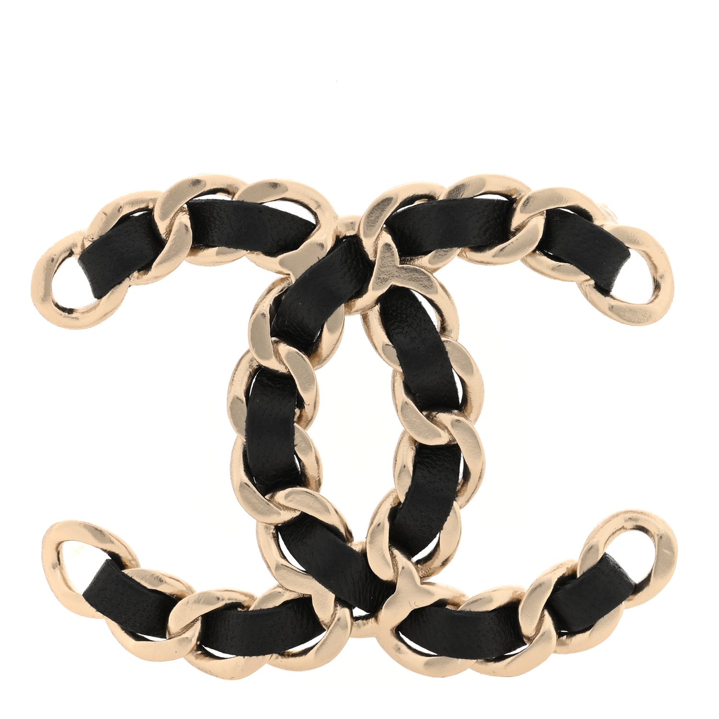 Lambskin Chain CC Brooch Black Gold