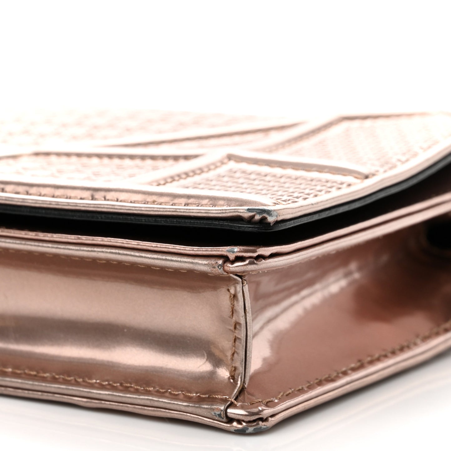Metallic Patent Micro-Cannage Diorama Wallet on Chain Pouch Hyper Pink