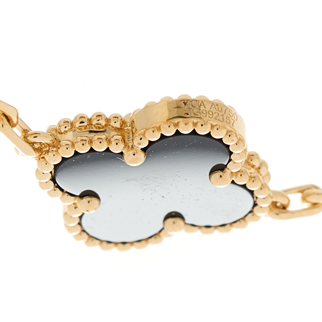 18K Yellow Gold Black Onyx 5 Motifs Vintage Alhambra Bracelet