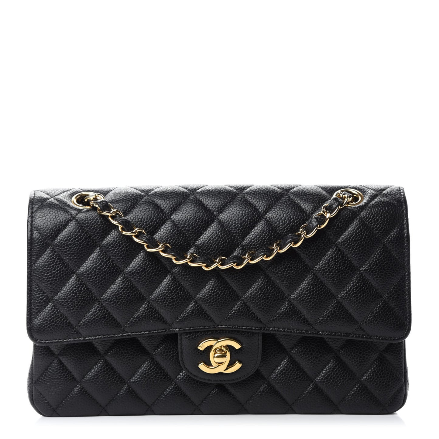 Caviar Quilted Medium Double Flap Black