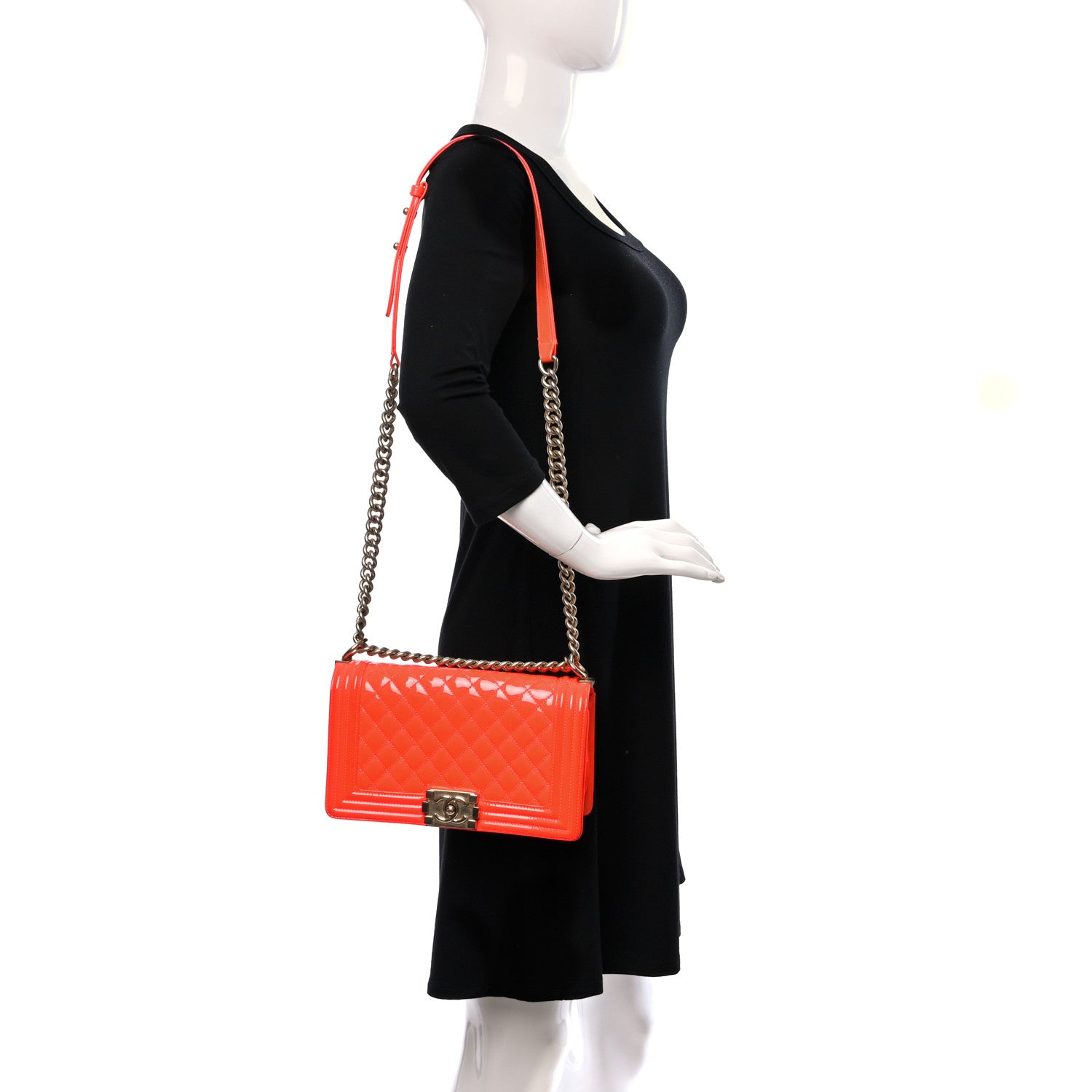 Chanel Patent Quilted Medium Boy Flap Orange 2 of 17