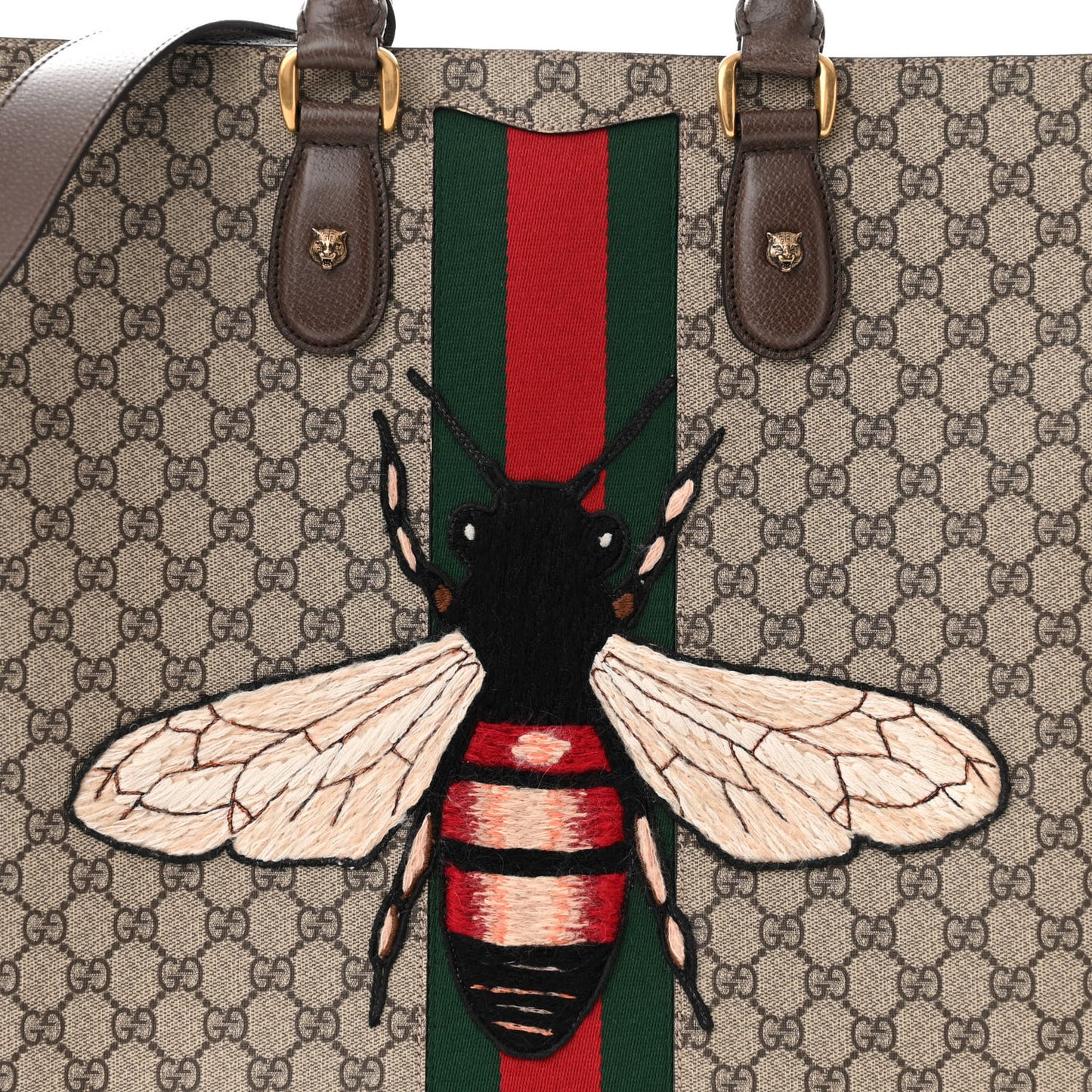 GG Supreme Monogram Web Animalier Bee Vertical Tote Brown