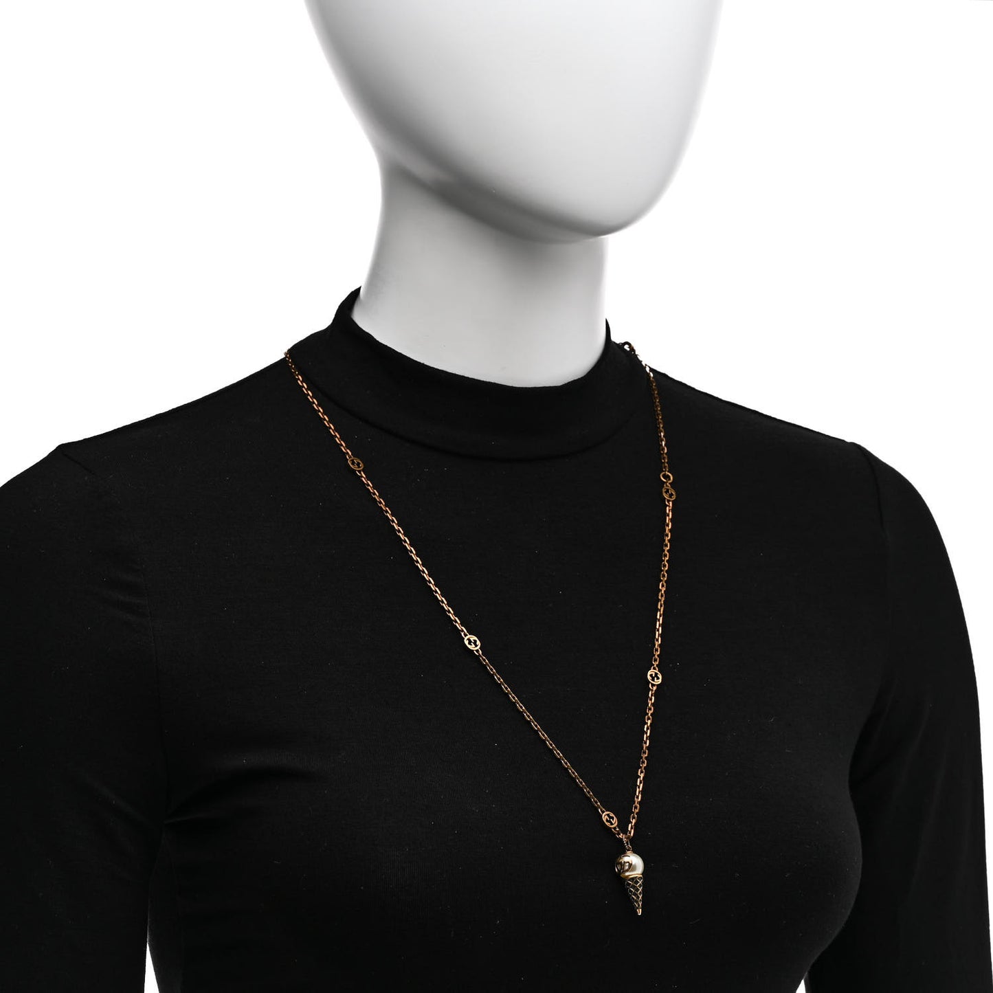 Metal Pearl Double G Ice Cream Pendant Necklace Aged Gold