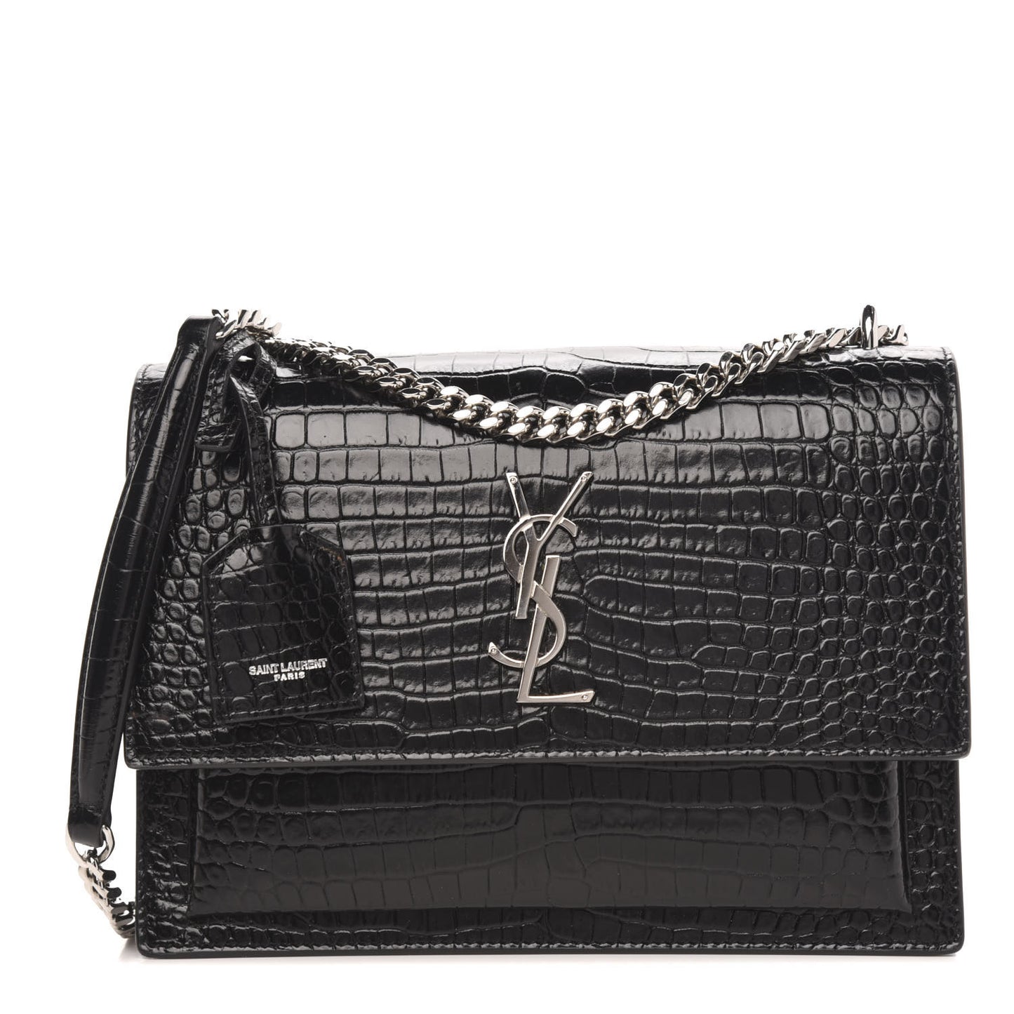 Calfskin Crocodile Embossed Monogram Sunset Black