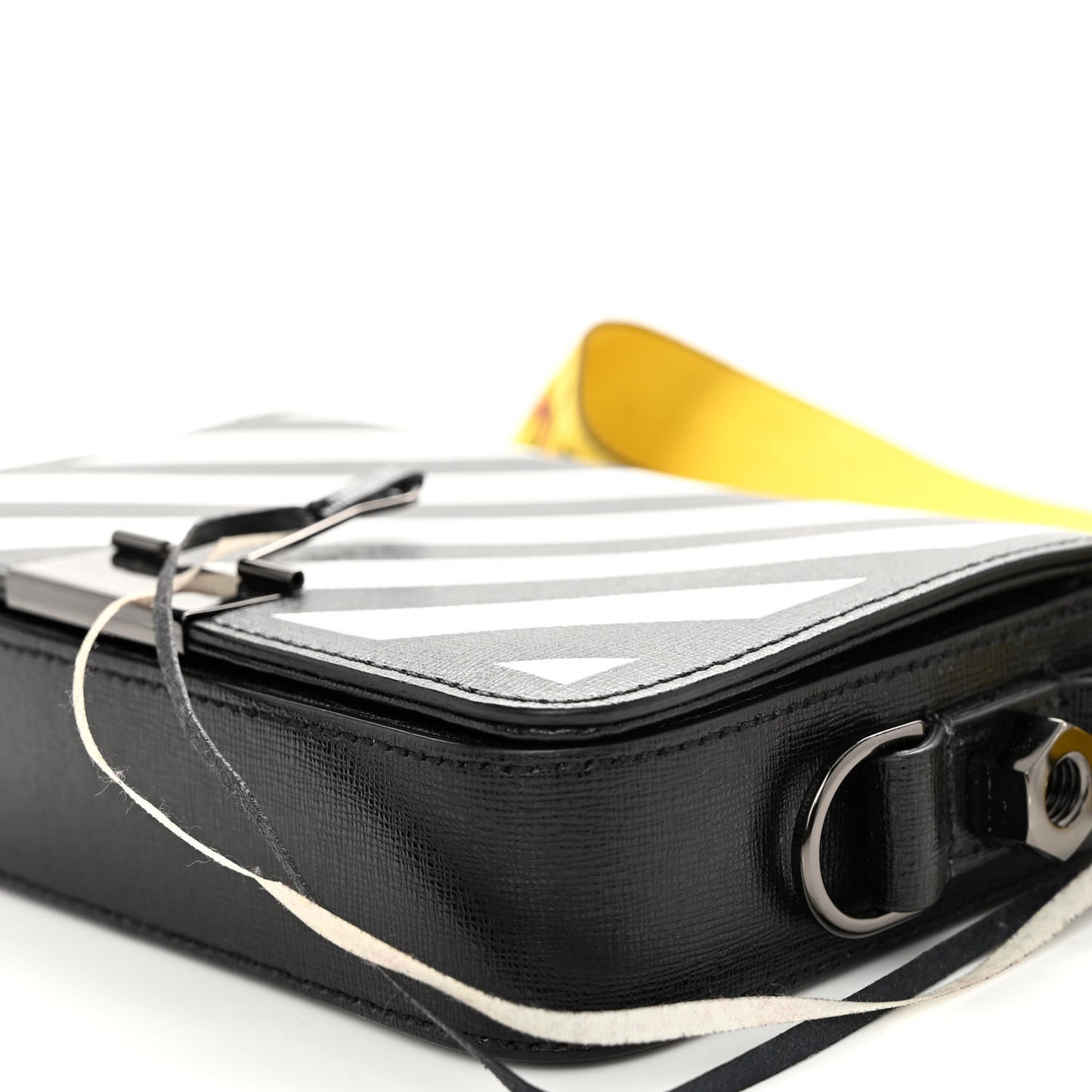 Saffiano Striped Mini Diag Binder Clip Bag Black White Yellow