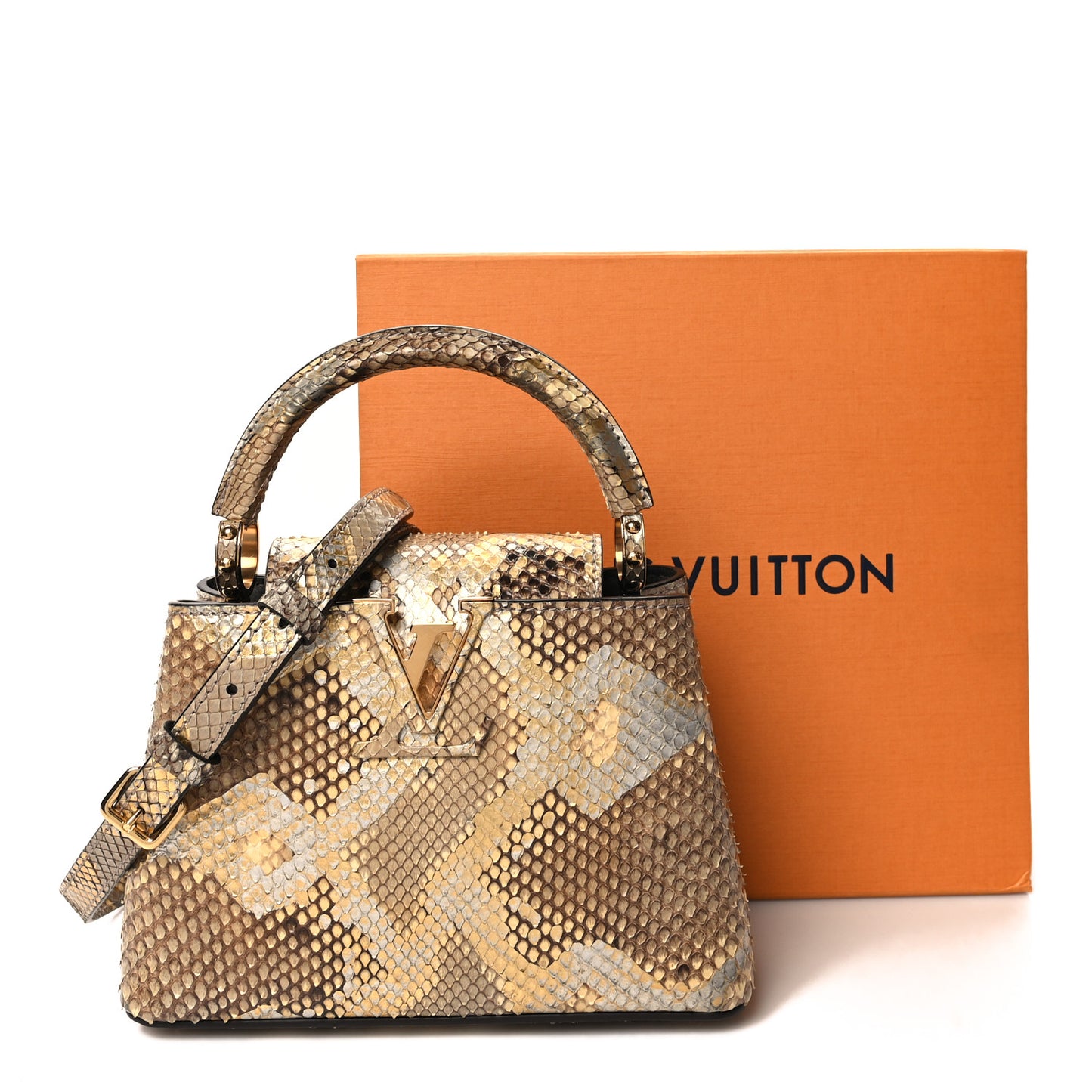 Metallic Python Capucines Mini Gold Silver