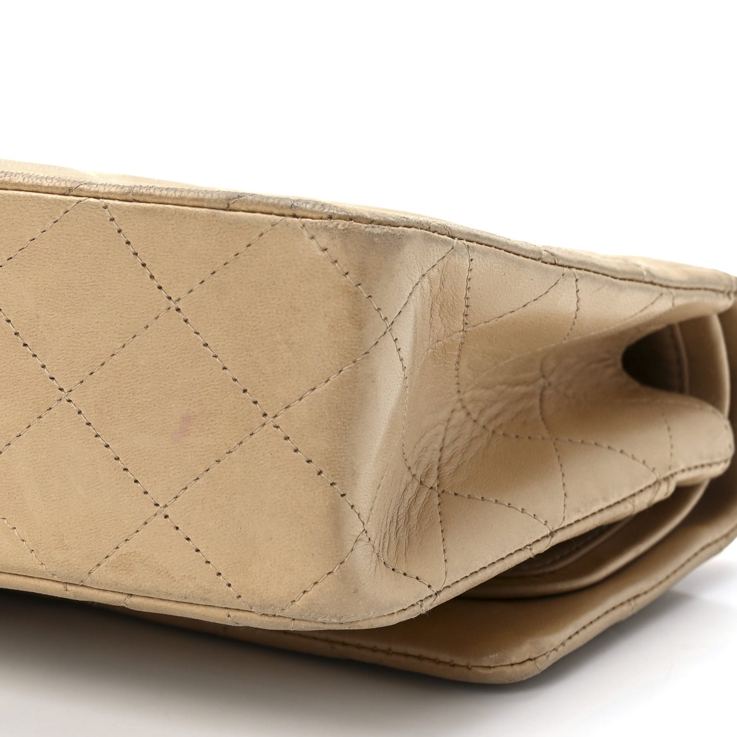 Lambskin Quilted Medium Double Flap Beige