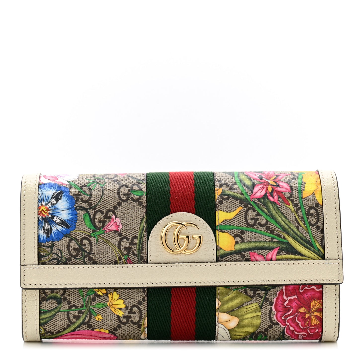 GG Supreme Monogram Flora Web Ophidia Continental Wallet White