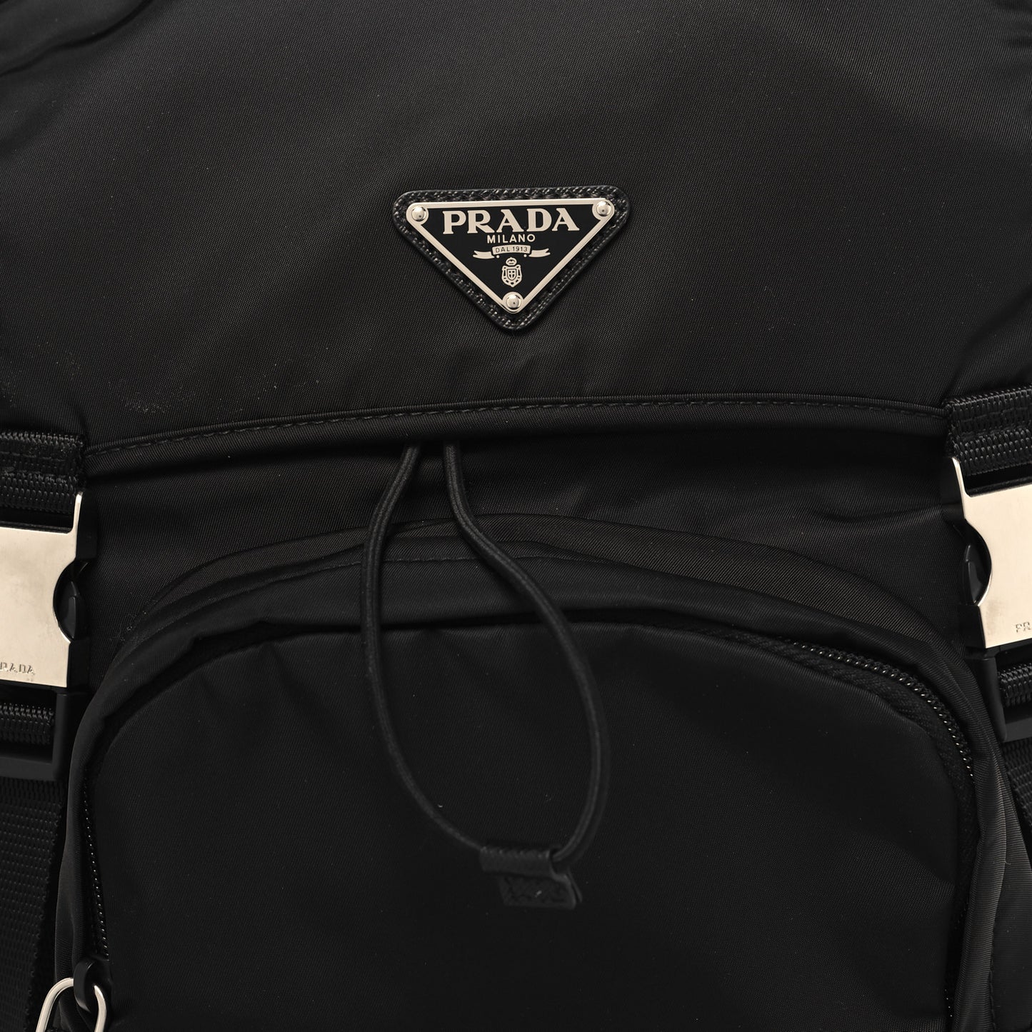 Re-Nylon Saffiano Logo Double Buckle Backpack Black