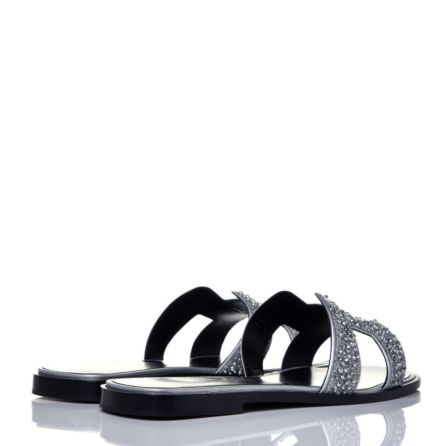Suede Goatskin Crystal Oran Sandals 39.5 Gris Argente