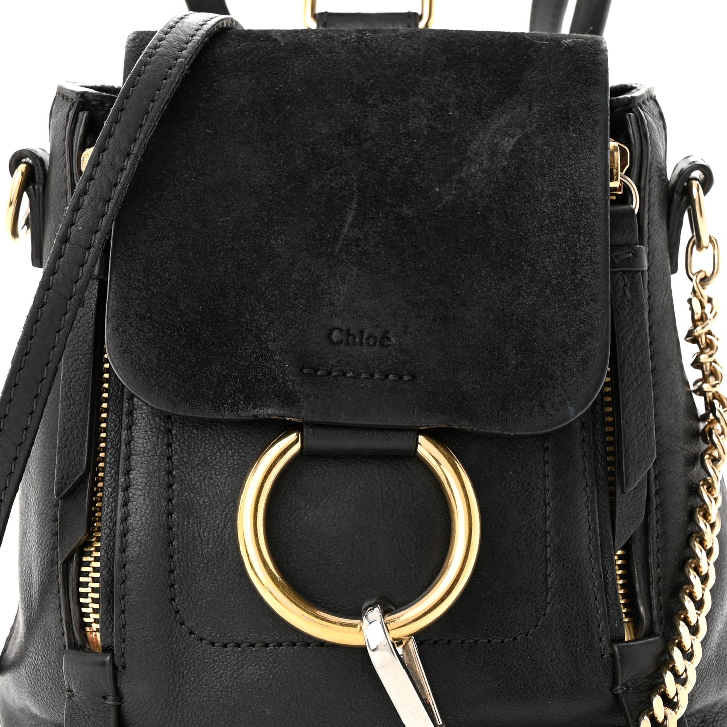 Suede Calfskin Mini Faye Backpack Black