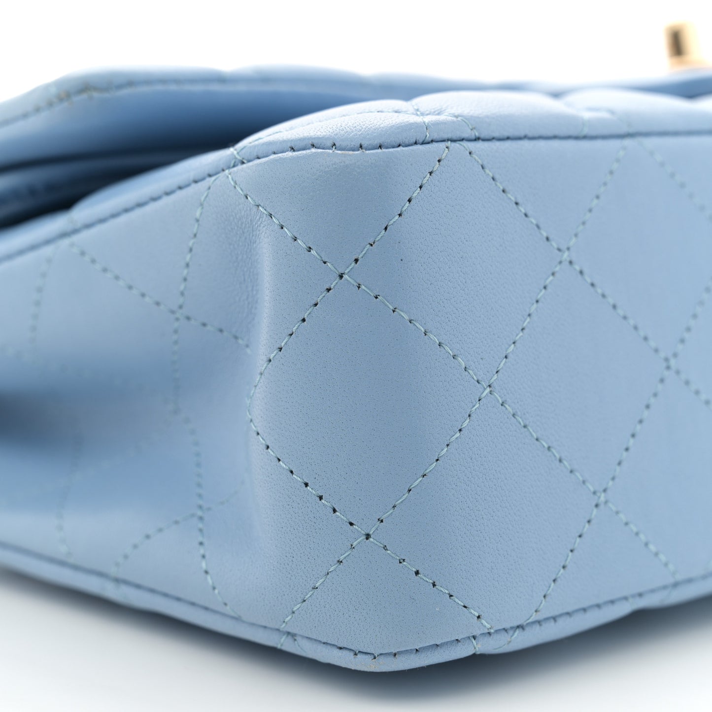 Lambskin Quilted Medium Double Flap Light Blue