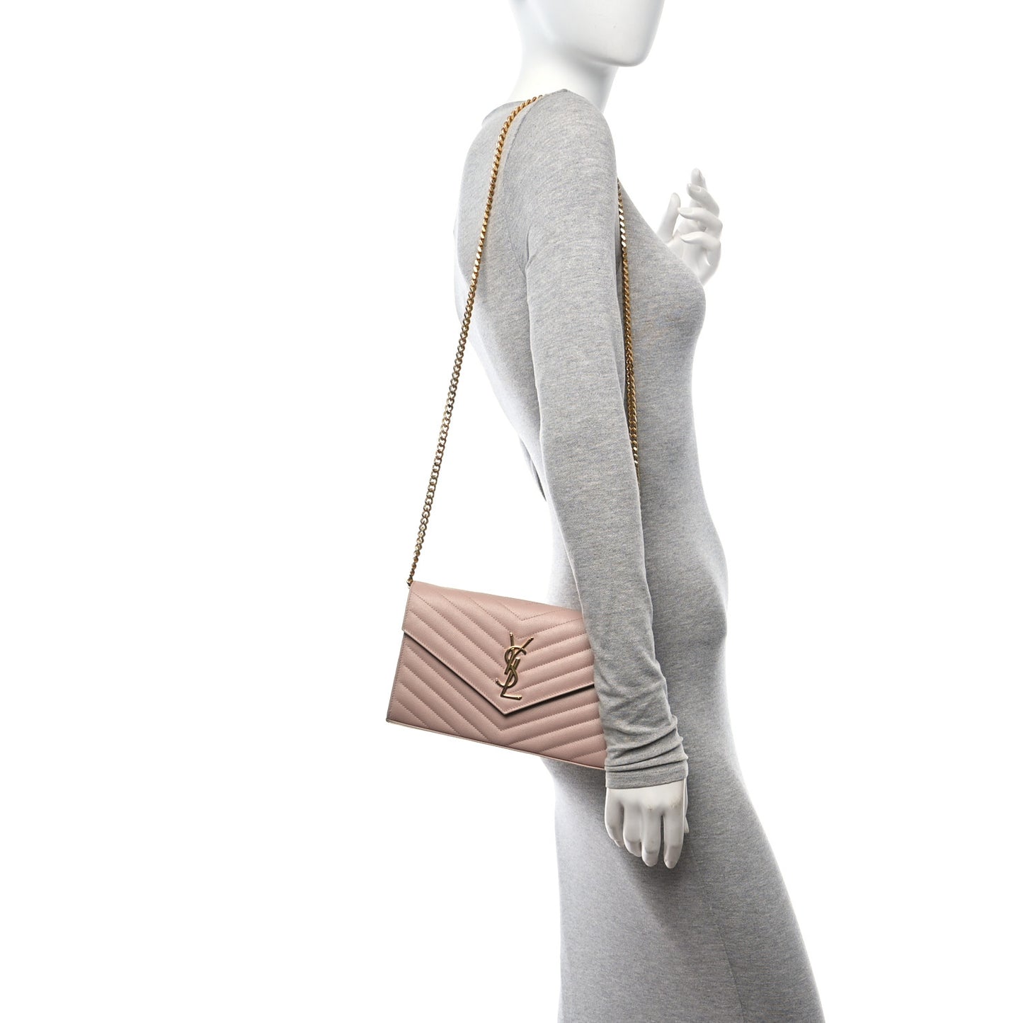Grain De Poudre Matelasse Chevron Monogram Chain Wallet Pale Pink