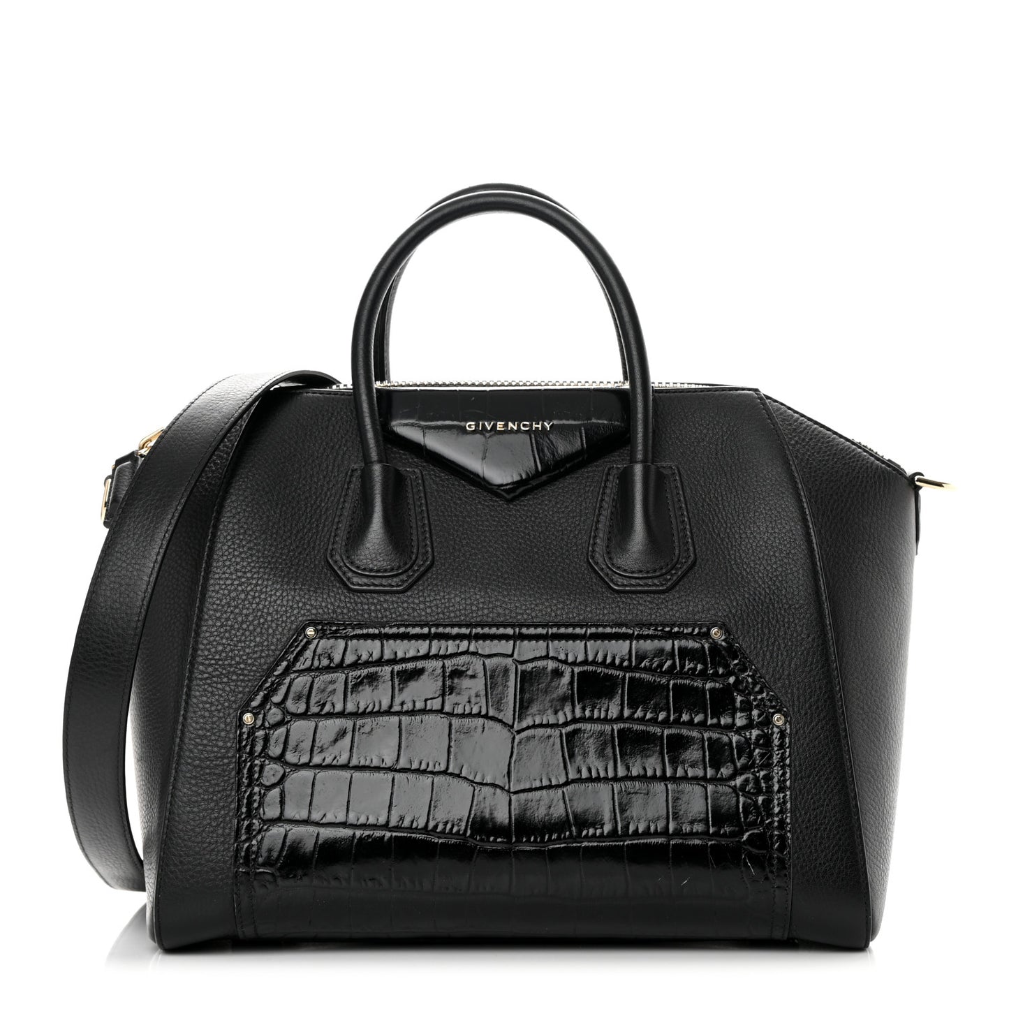 Calfskin Crocodile Embossed Medium Antigona Black