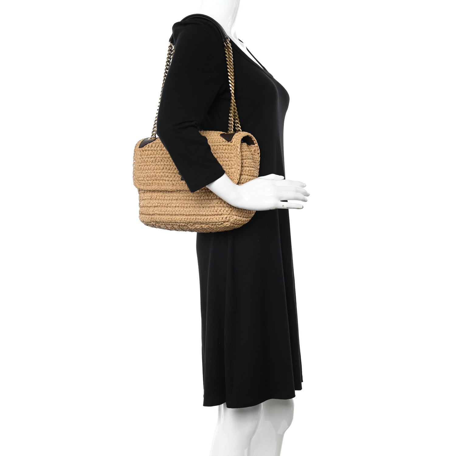 Saint Laurent Raffia Calfskin Monogram Medium Niki Chain Satchel Natural 2 of 18