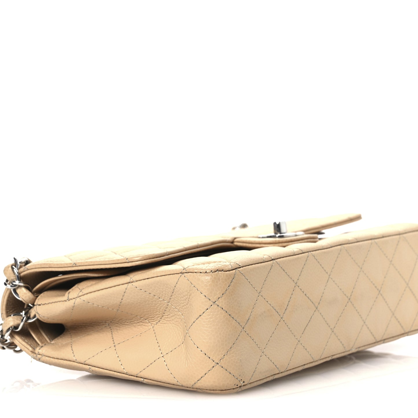 Caviar Quilted Medium Double Flap Beige