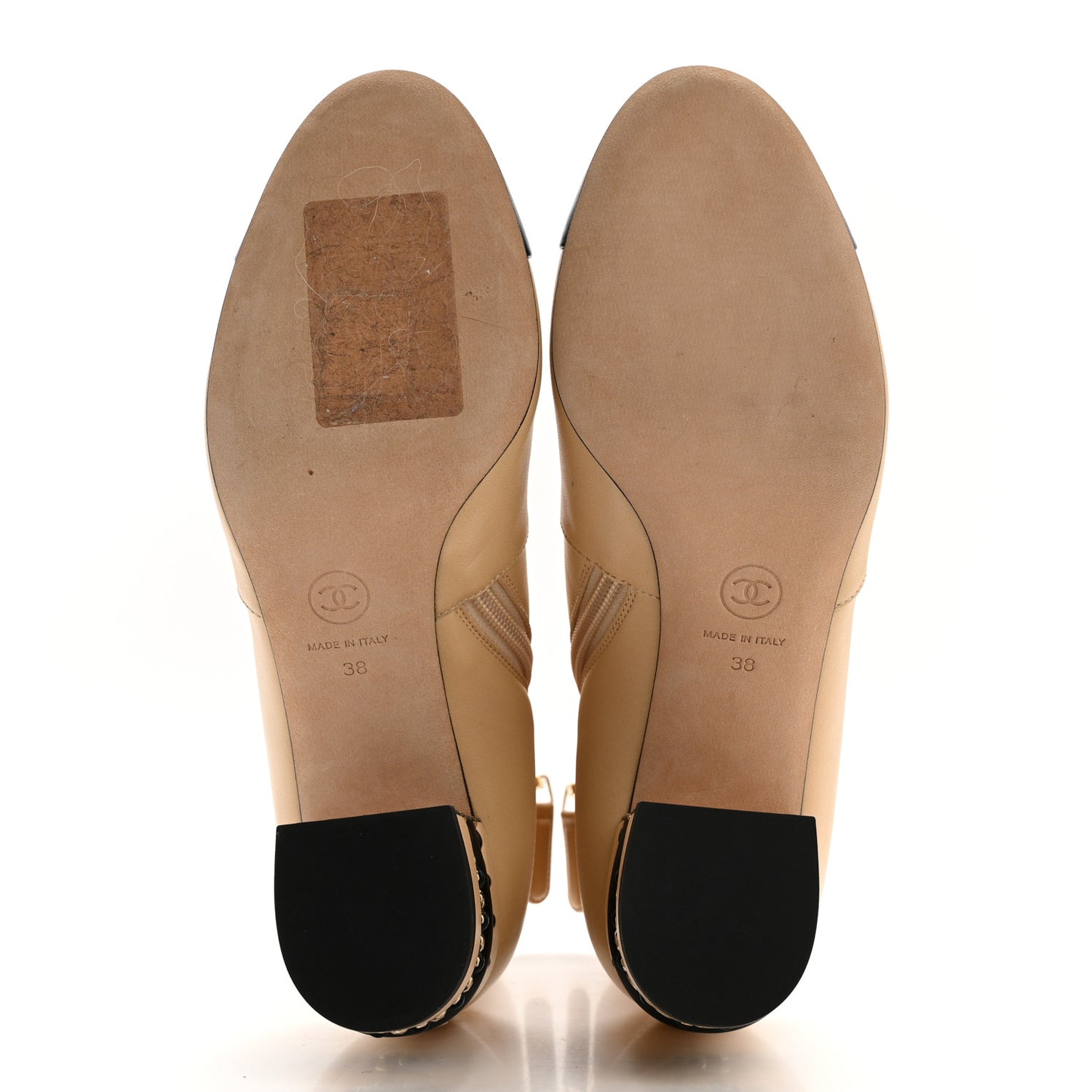 Lambskin Double Stack Chain Cap Toe Boots 38 Beige Black