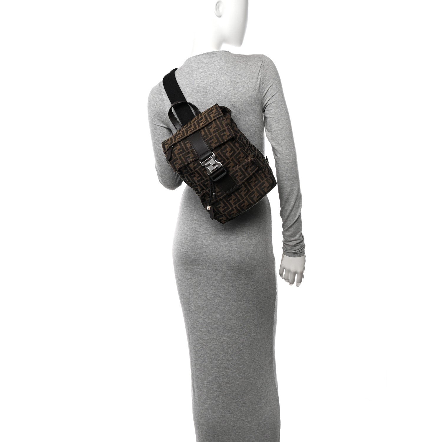 Fendi Recycled Fabric Jacquard Vitello Astro FF 1974 Small Fendiness Backpack Tobacco Moro Black 2 of 11