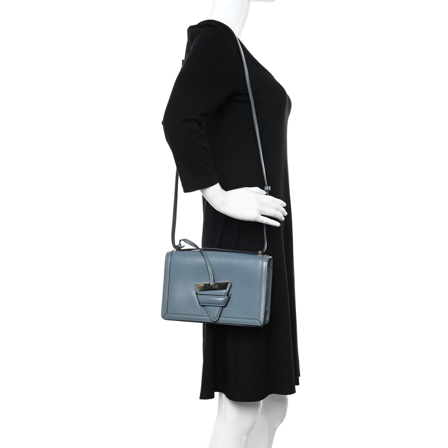 Calfskin Medium Barcelona Shoulder Bag Stone Blue