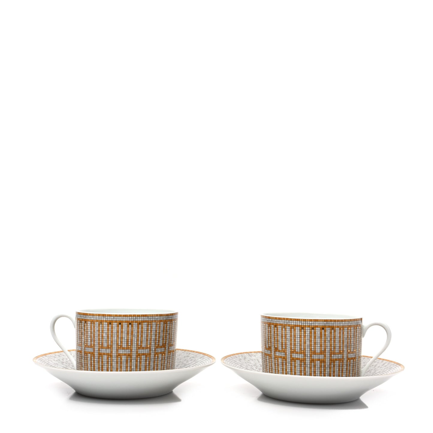 Porcelain Mosaique Au 24 Gold Tea Cup And Saucer Set Of 2