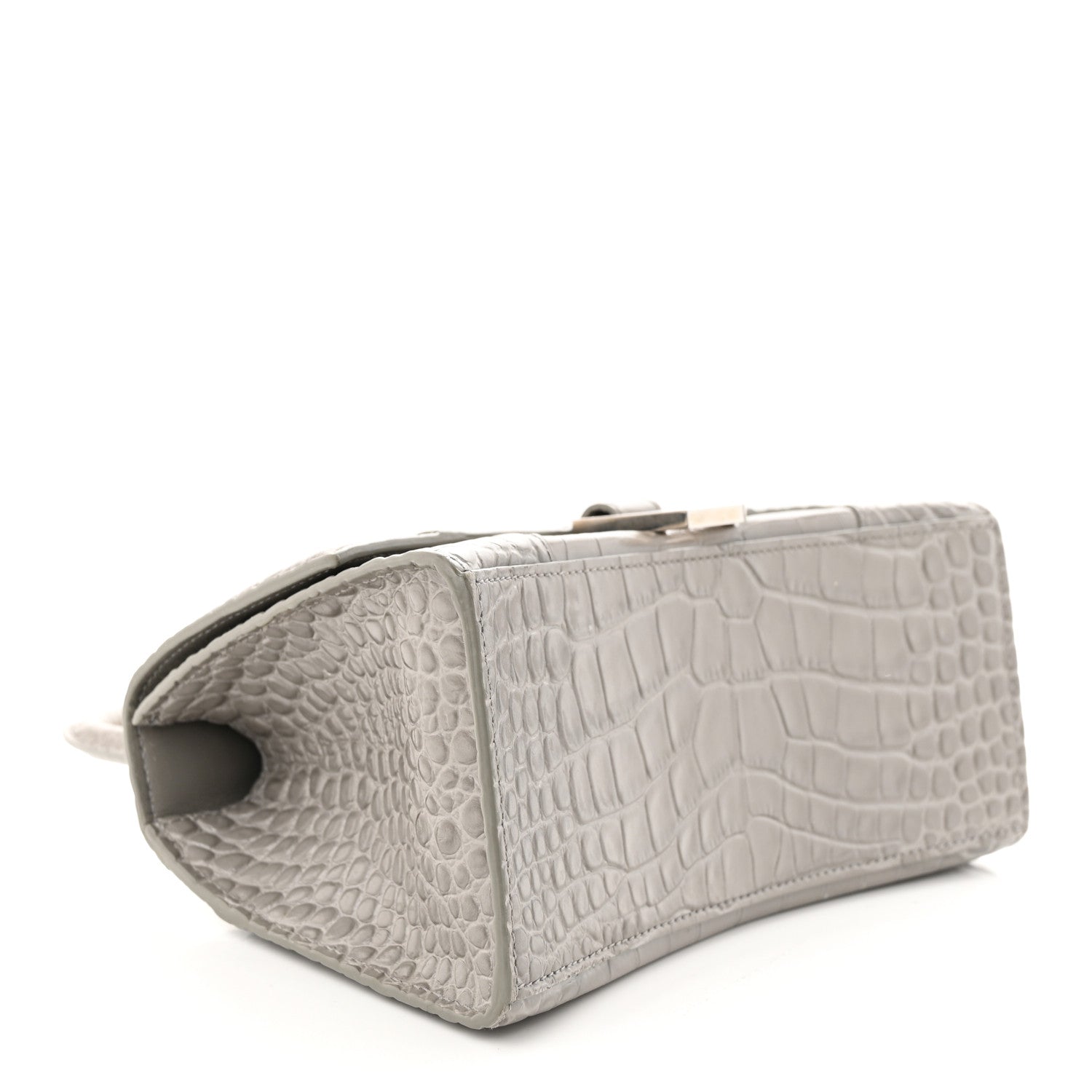 Balenciaga Shiny Calfskin Crocodile Embossed Small Hourglass Top Handle Bag Steel Grey 4 of 13