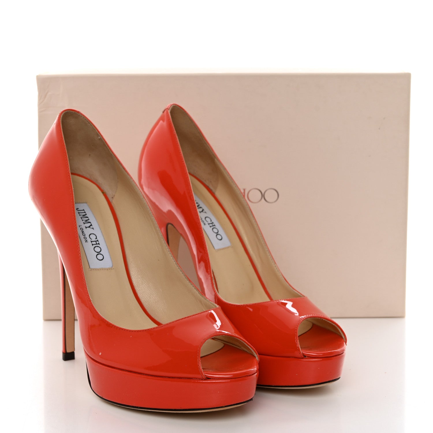 Jimmy Choo Patent Calfskin Crown 120 Peep Toe Platform Pumps 38 Tangerine 8 of 8