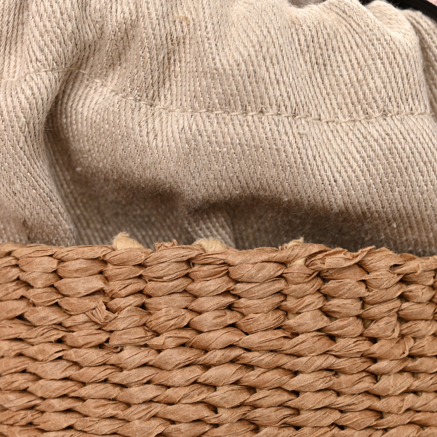 Raffia Calfskin Small Woody Basket Bag Brown