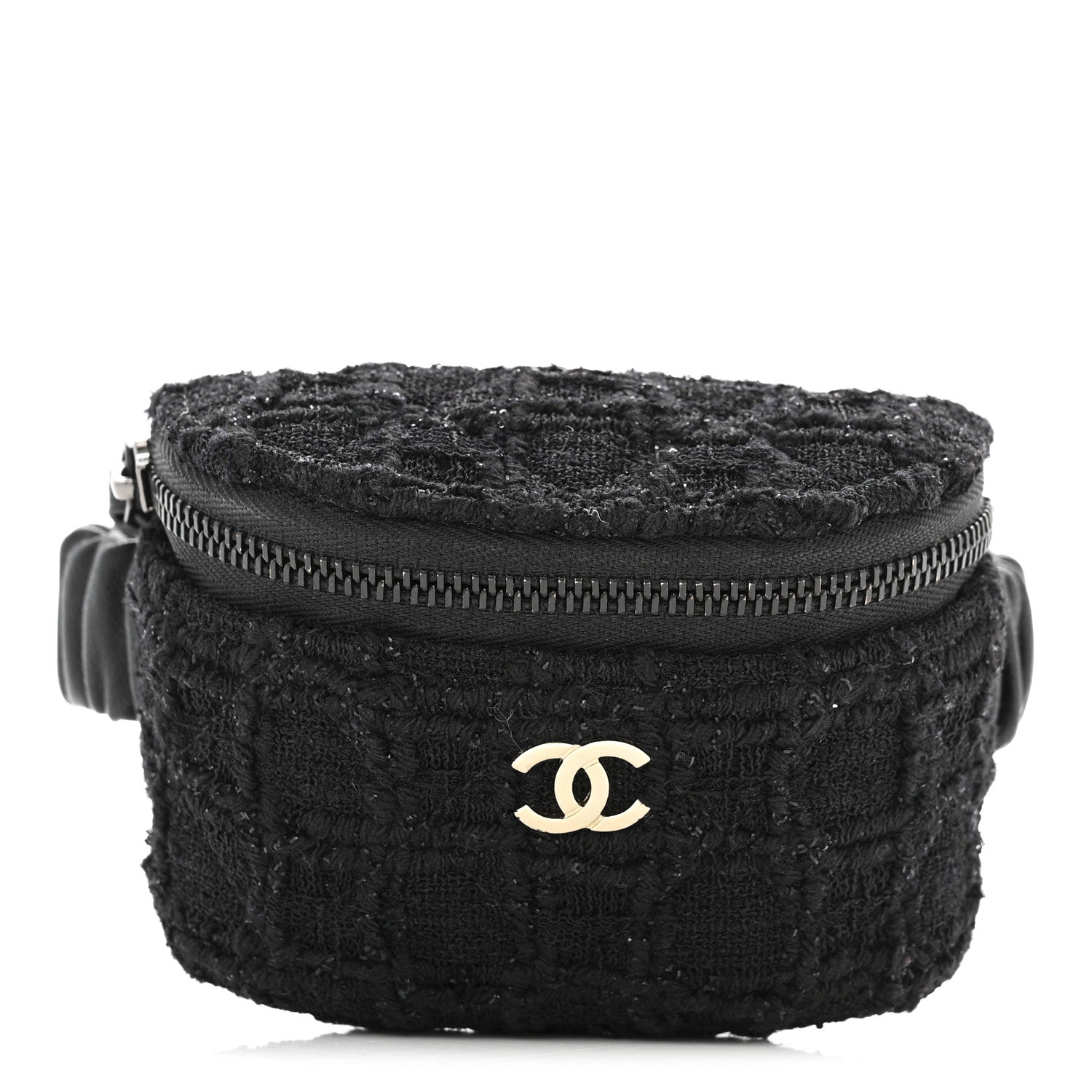 Chanel Tweed Lambskin Quilted Arm Coin Purse Black 1853537