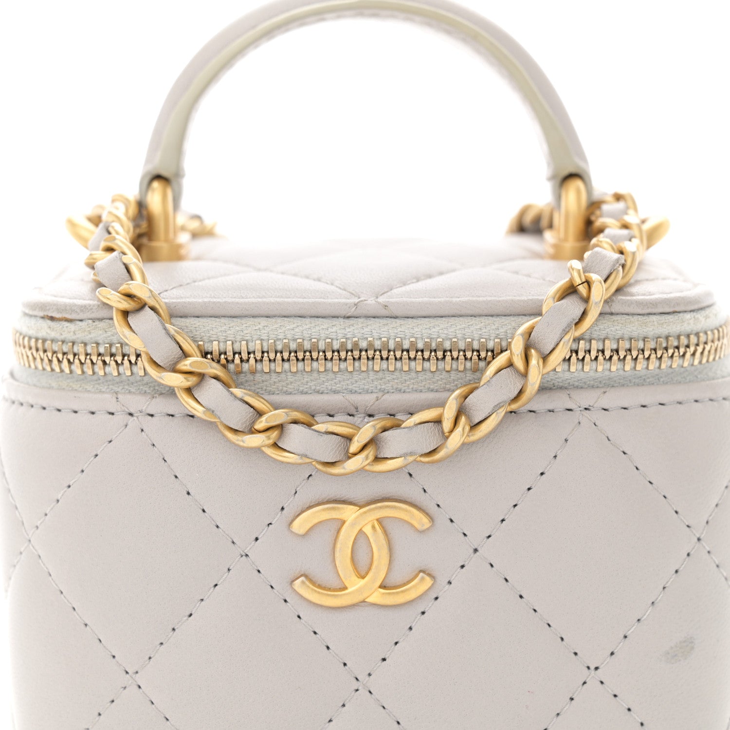 Chanel Lambskin Quilted Top Handle Mini Vanity Case With Chain Grey 8 of 14