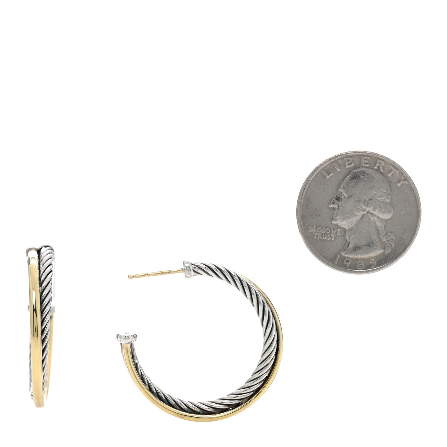 Sterling Silver 18K Yellow Gold 26mm Crossover Cable Hoop Earrings