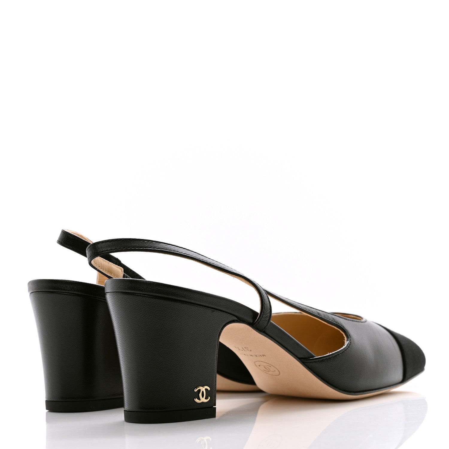 Chanel Goatskin Grosgrain Cap Toe CC Slingback Pumps 37.5 Black 4 of 10