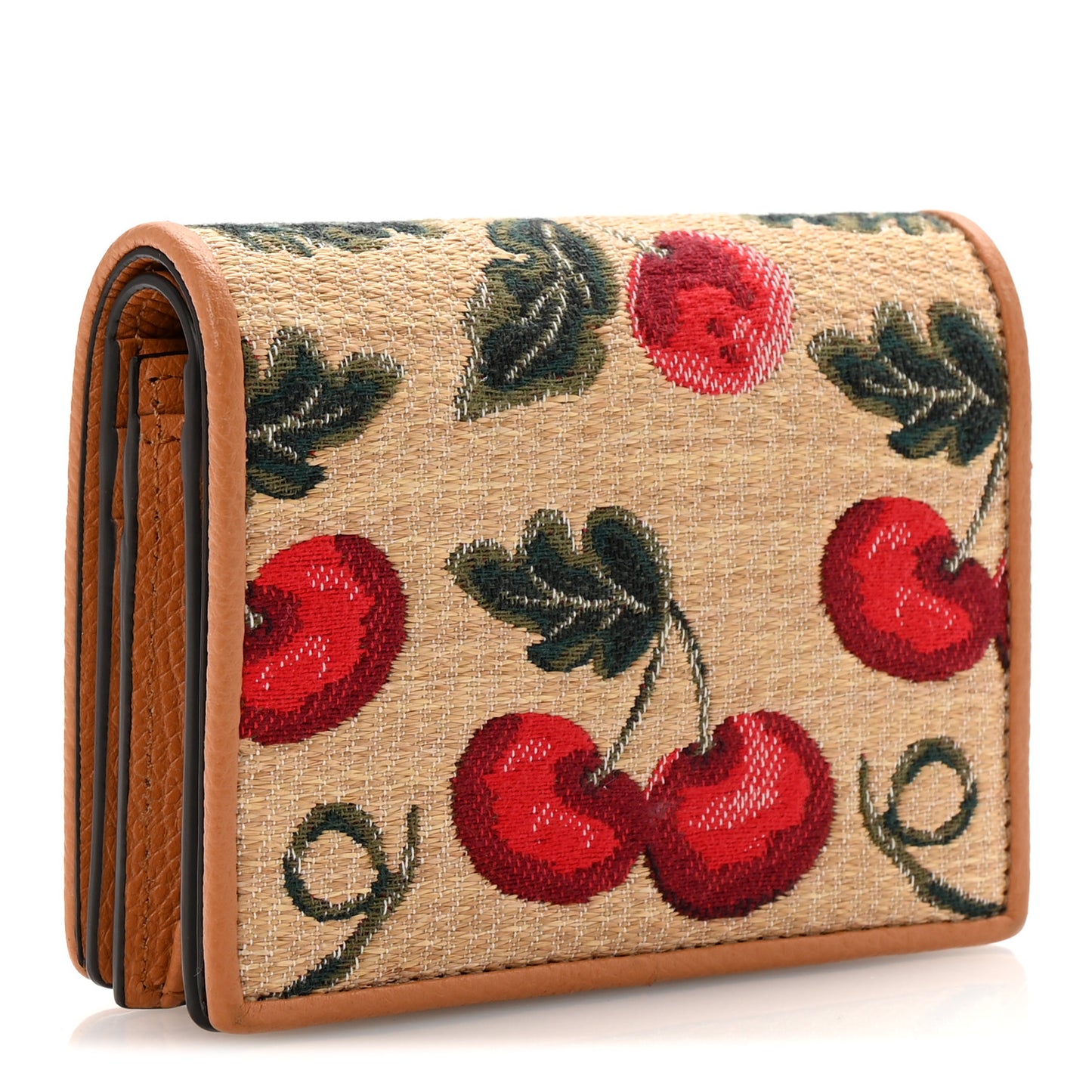 Cherryfic Jacquard Raffia Compact Vlogo Wallet Natural Red