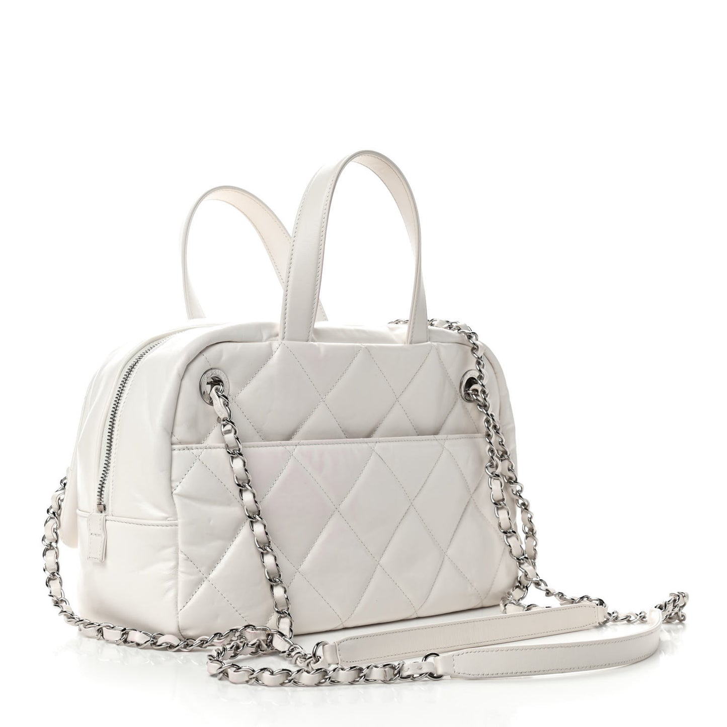 Aged Calfskin Quilted Small Express Bowling Bag White