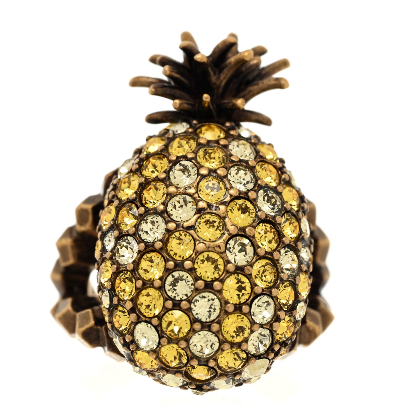 Metal Crystal Pineapple Motif Ring L Aged Gold