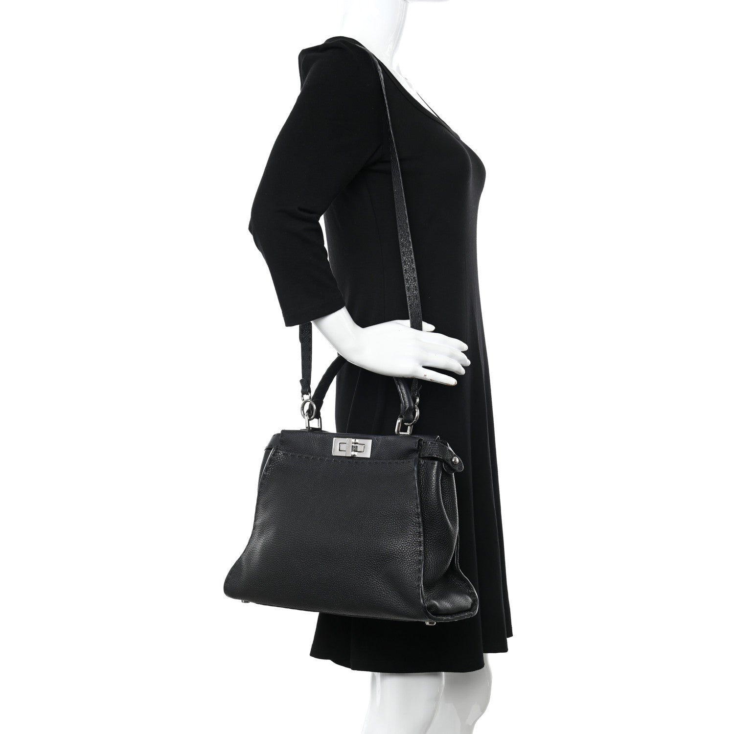 Fendi Cuoio Romano Selleria Bi-Color Medium Peekaboo Iconic Satchel Black Mou 2 of 10