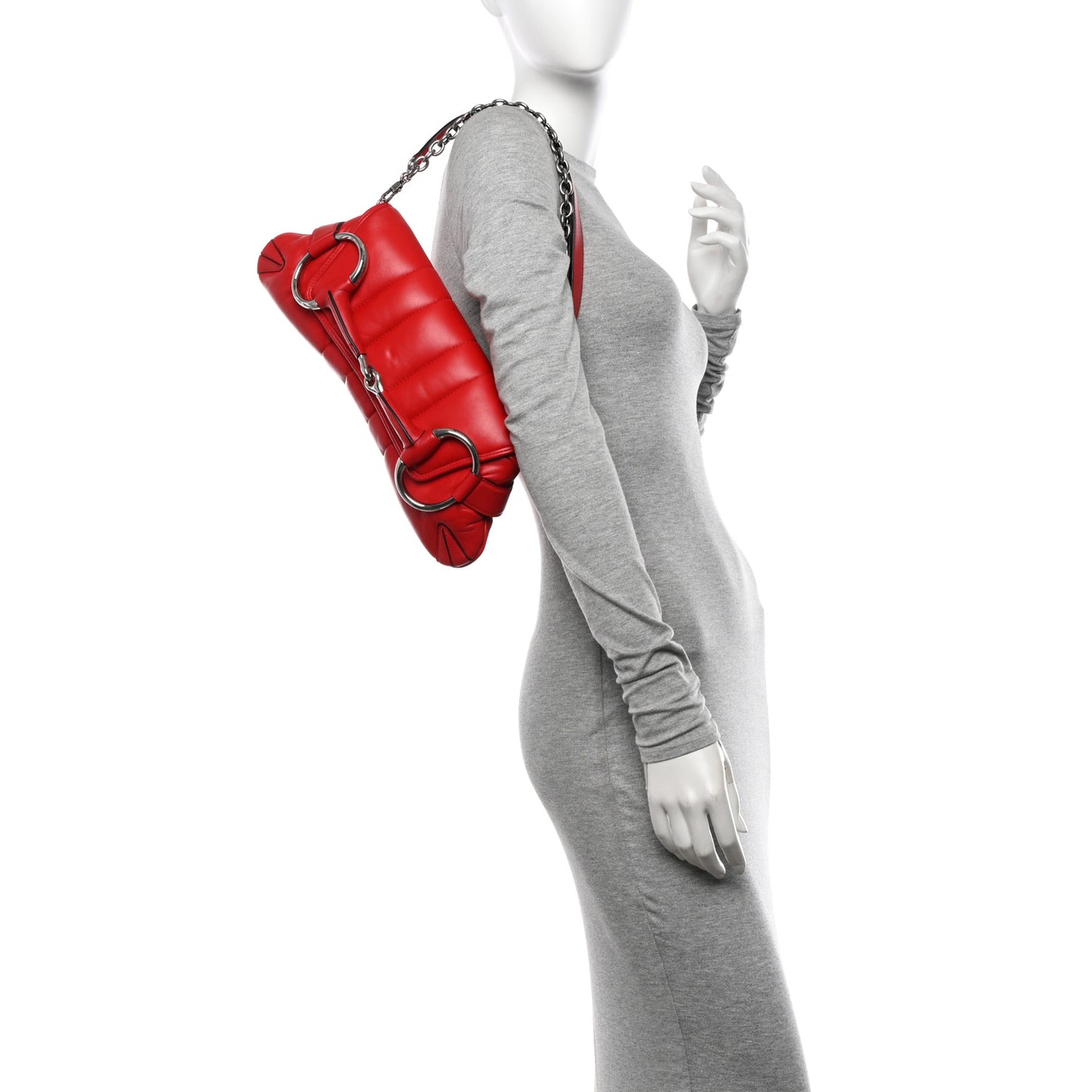 Nappa Vertical Matelasse Medium Maxi Horsebit Chain Shoulder Bag Beret Red